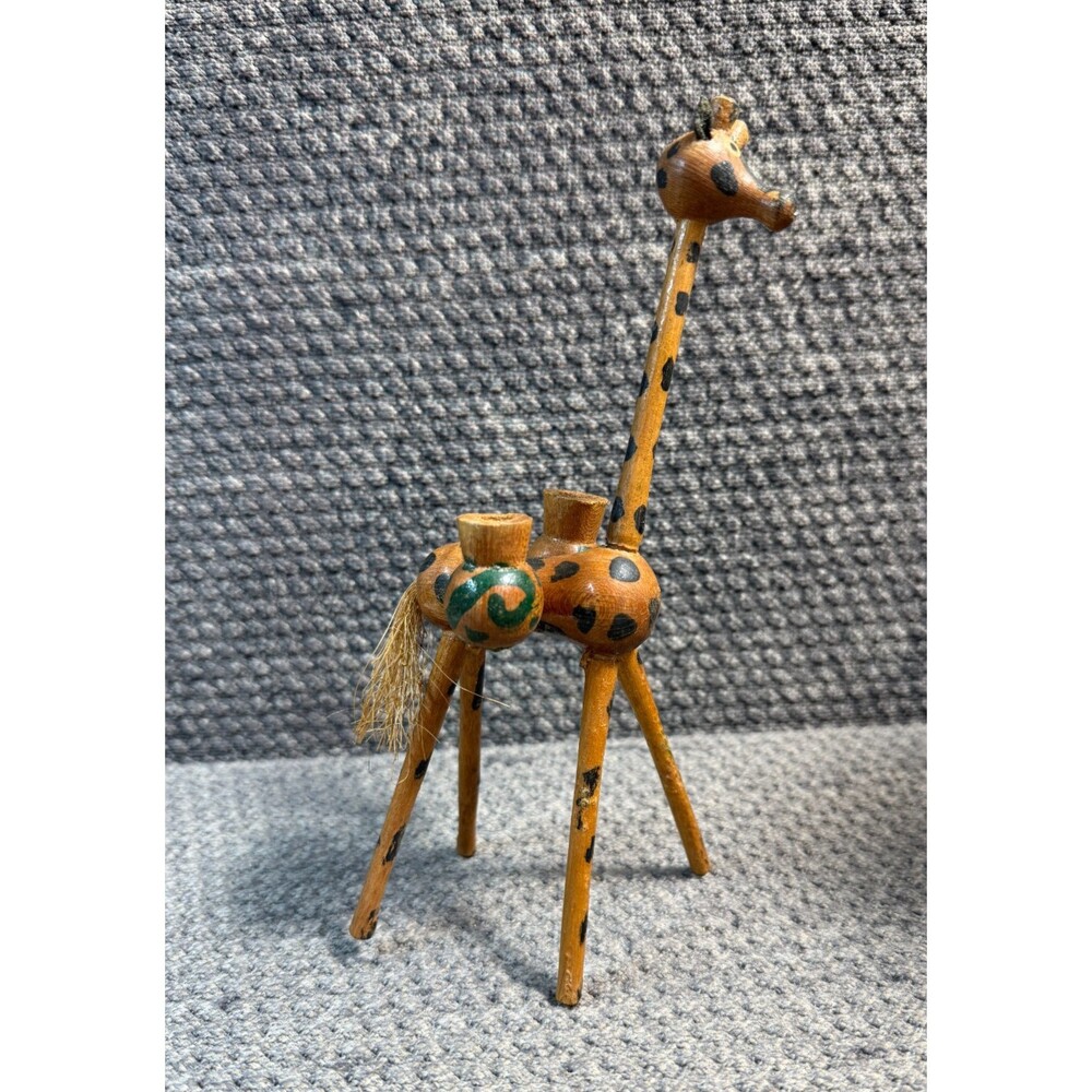 Vintage Wooden Giraffe with Water Containers on Back Figurine 8.5" Tall